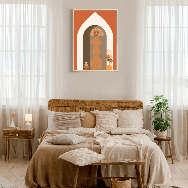 Impression d'Art Corps Féminin en Argile Bohème / Boho Female Clay Body Art Print – Minimalist Natural 