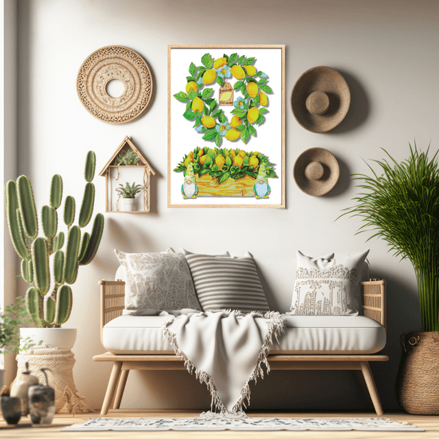 Impression d'Art Jardin de Gnomes Citron - Décoration Fantaisiste  / Lemon Gnomes Garden Art Print - Whimsical Home Decor
