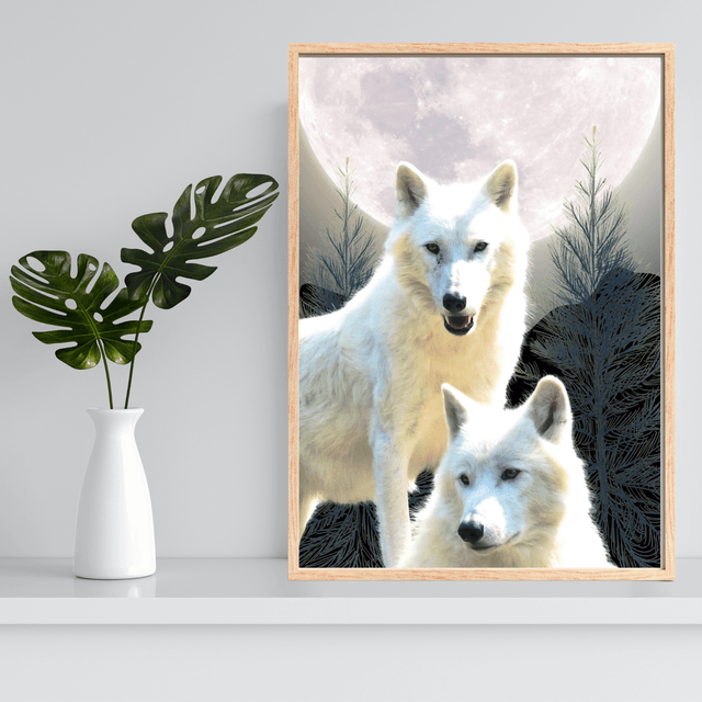 Impression de Deux Loups Blancs sous la Lumière de la Lune / White Wolves Print - Moonlight Serenity