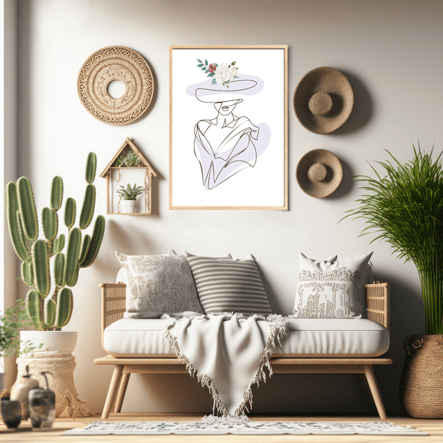  Élégant Art Linéaire Violet - Dame au Chapeau - Art Mural Moderne / Elegant Purple Line Art - Lady in Hat - Modern Wall Art
