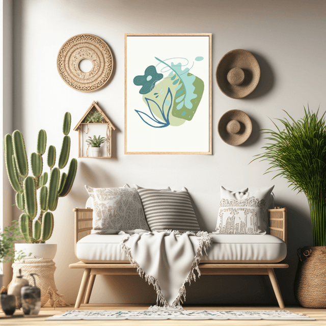 Impression Fleurs Botaniques Vertes Bohème - Art Mural Inspiré par la Nature / Botanical Green Boho Flowers Print - Nature-Inspired Wall Art