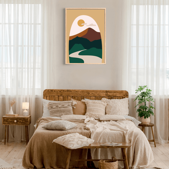 Impression d'Art Paysage Bohème Vue de Fenêtre  / Window View Boho Landscape Art Print – Serene Desert Escape Print
