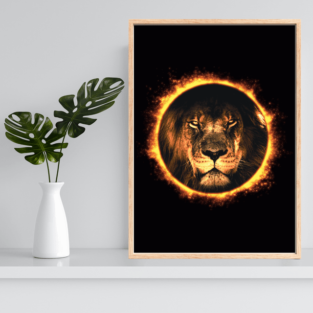 Impression Lion Anneau de Feu - Décoration Murale Faune Sauvage / Ring of Fire Lion Art Print - Wild Animal Wall Decor