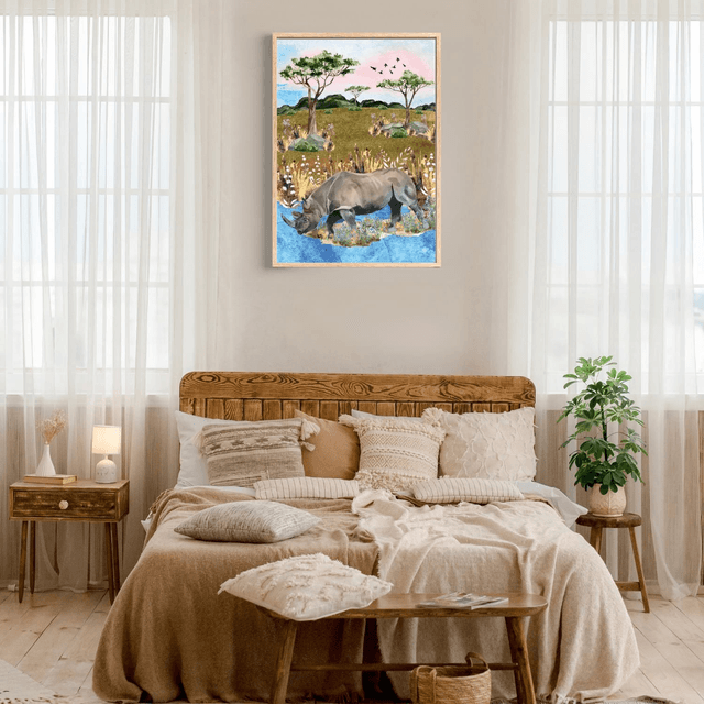 Impression de Rhinocéros au Bord de la Rivière - Décoration Murale Sauvage / Rhinoceros by the River Print - Wild Wall Decor