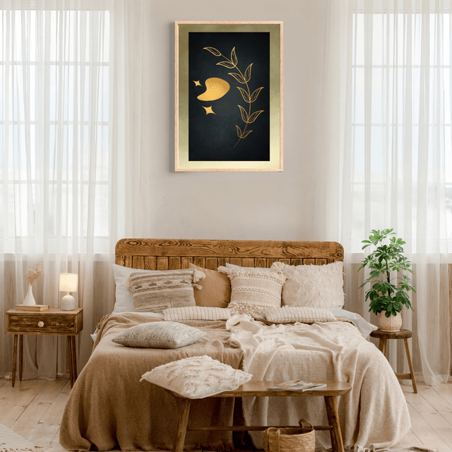Impression Feuille Botanique Dorée - Décoration Murale Luxueuse / Gold Botanical Leaf Print - Luxurious Wall Decor