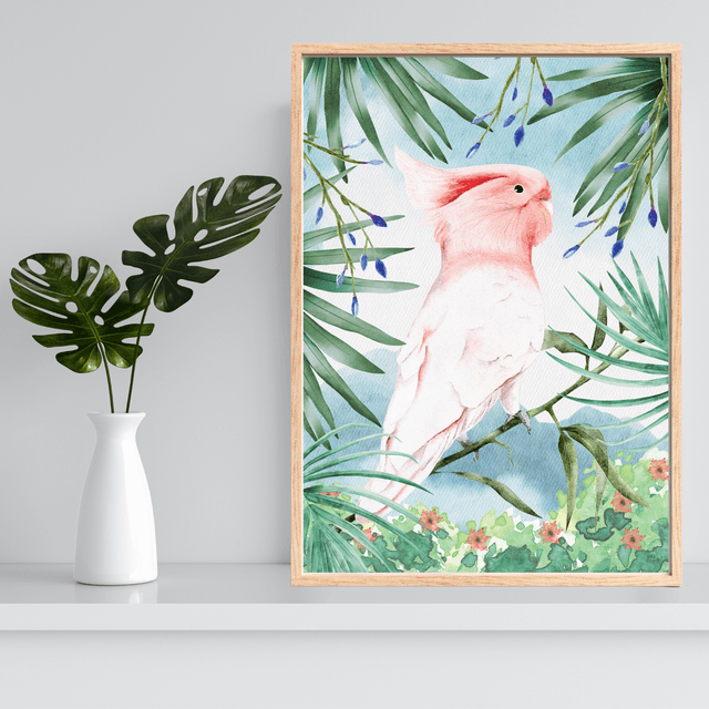 Impression Cacatoès de Leadbeater dans la Forêt Tropicale -  Faune Exotique / Leadbeater's Cockatoo in Tropical Forest Print - Exotic Wildlife 
