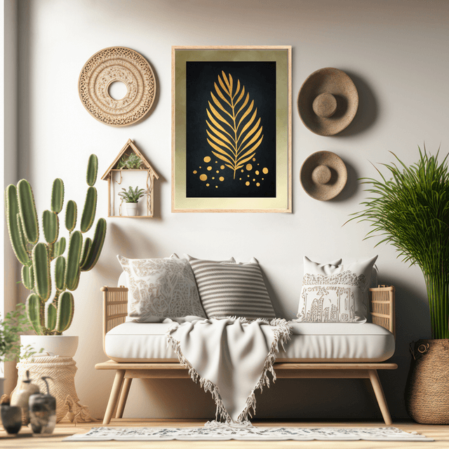Impression Feuille Botanique Dorée - Décoration Murale Élégante / Gold Botanical Leaf Print - Elegant Wall Decor
