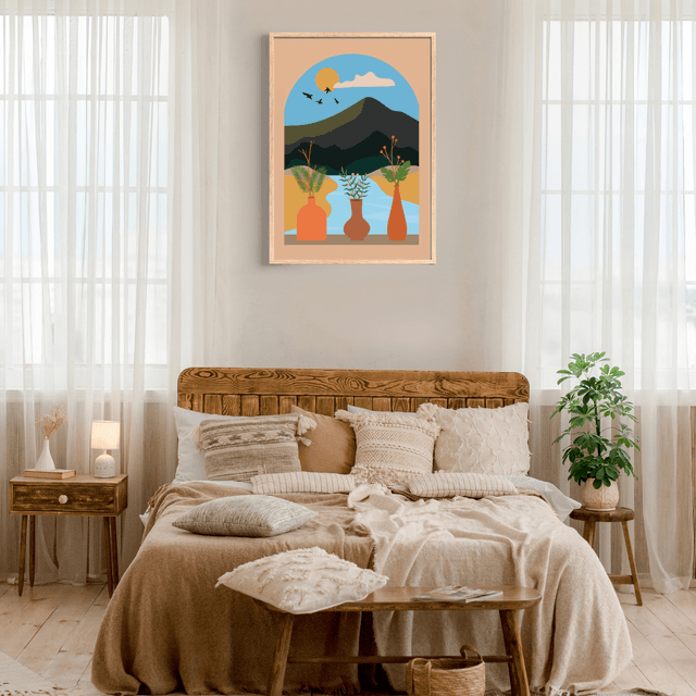 Impression d'Art Paysage Bohème de Rivière Vue de Fenêtre / Window View Boho River Landscape Art Print – Tranquil Nature Decor 