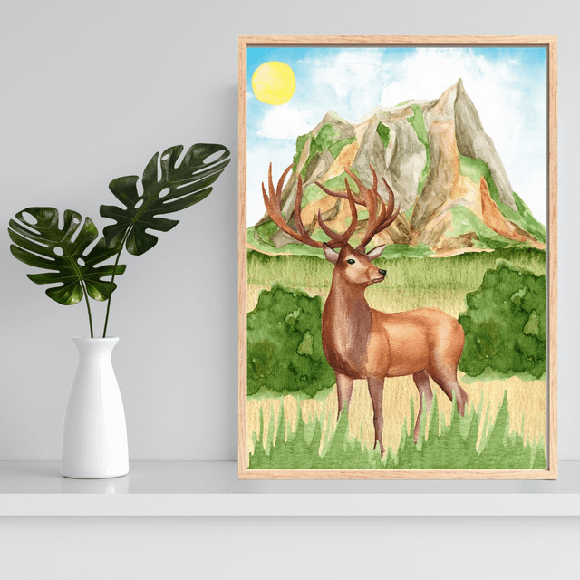 Impression de Cerf Majestueux avec Bois dans les Collines - Décoration Nature /  Majestic Deer with Antlers in the Hills Art Print - Nature Decor