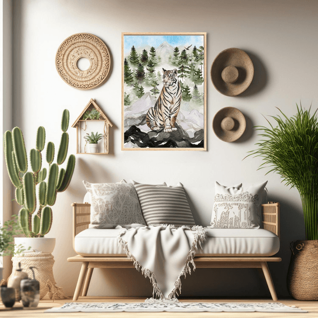 Impression de Tigre Assis dans les Montagnes de Sibérie - Décoration Murale Sauvage / Siberian Mountain Tiger Art Print - Wild Wall Decor