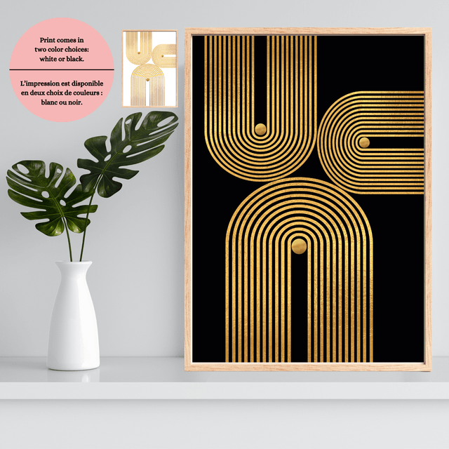 Golden Rhythm – Minimalist Geometric Wall Art / Rythme Doré – Art Mural Géométrique Minimaliste  ( Serie 2 )