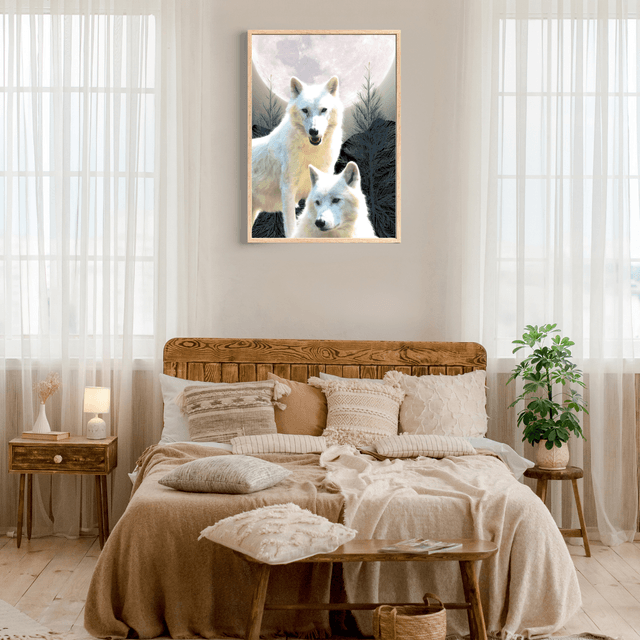 Impression de Deux Loups Blancs sous la Lumière de la Lune / White Wolves Print - Moonlight Serenity