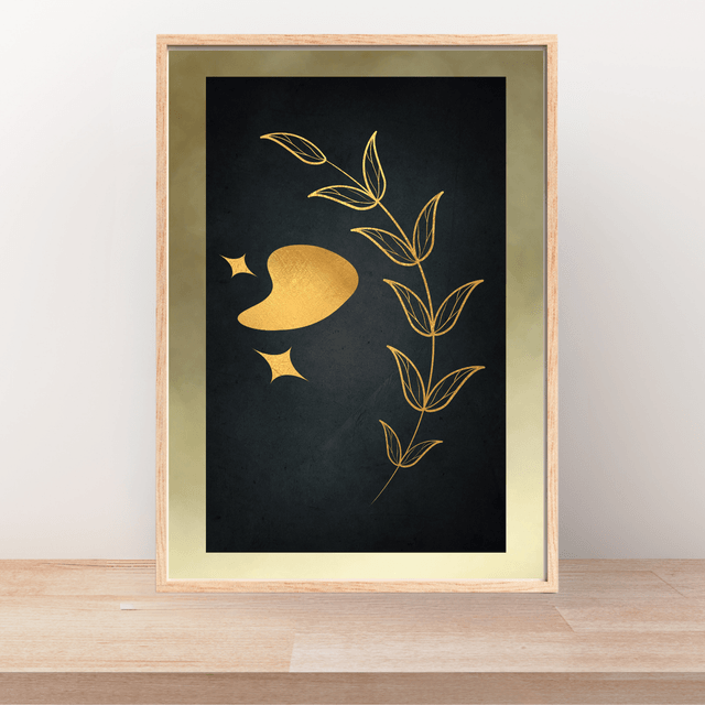 Impression Feuille Botanique Dorée - Décoration Murale Luxueuse / Gold Botanical Leaf Print - Luxurious Wall Decor