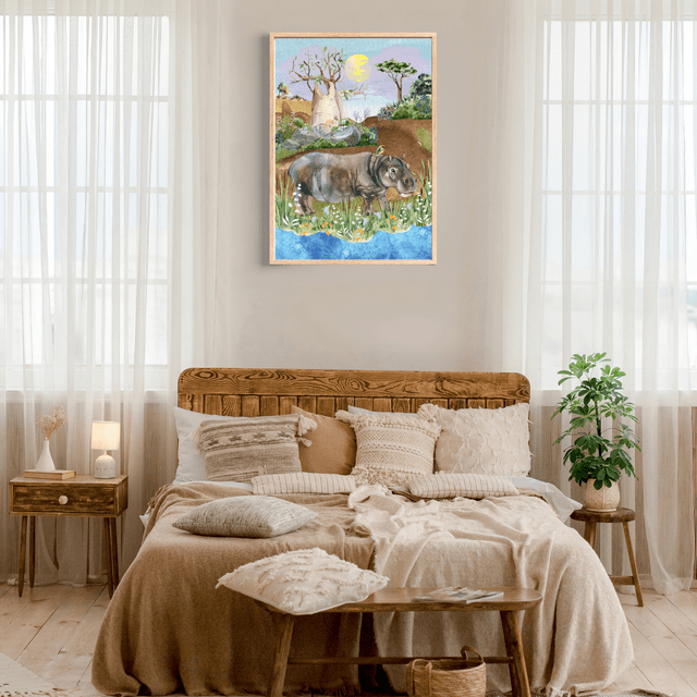 Impression d'Hippopotame dans la Nature Sauvage Africaine - Décoration Exotique / Hippopotamus in African Wilderness Art Print - Exotic Wall Decor