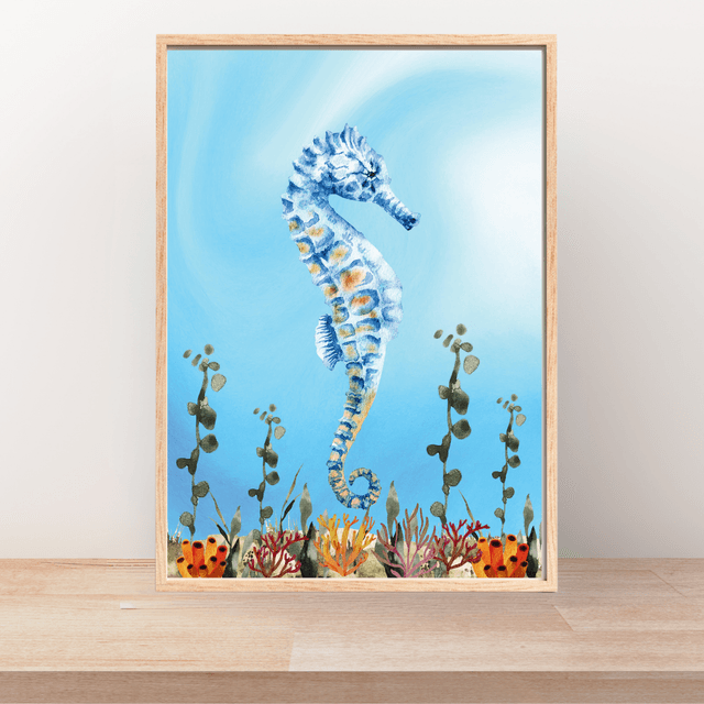 Impression d'Hippocampe dans le Récif Corallien - Décoration Murale Marine / Seahorse in Coral Reef Art Print - Marine Wall Decor