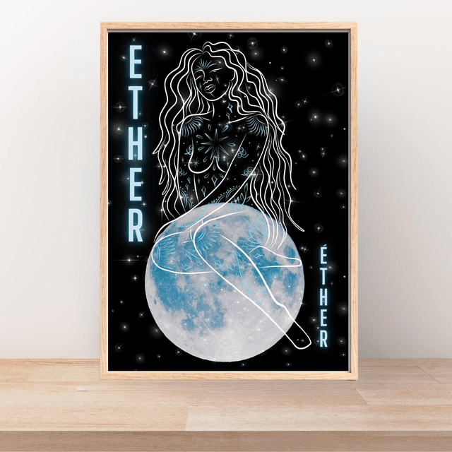 Impression Art Linéaire Féminin Élément Éther - Assise sur le Sommet du Monde / Ether Element Female Line Art Print - Sitting on Top of the World