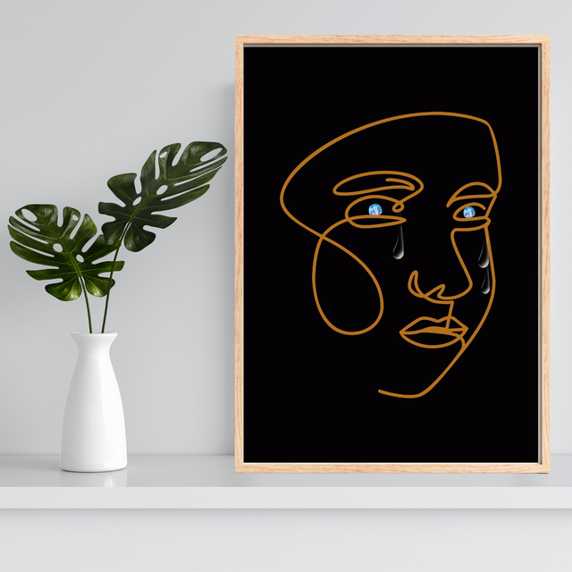 Impressions d'Art Élégantes: Femme avec des Larmes - Décoration Murale Moderne / Elegant Line Art: Woman with Tears - Modern Wall Decor