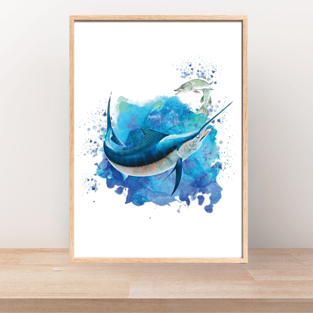 Impression de Espadon Bleu Poursuivant des Barracudas / Blue Marlin Chasing Barracudas: l'art sous-marin dynamique !