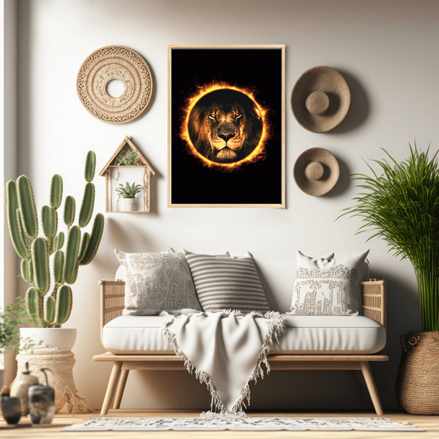 Impression Lion Anneau de Feu - Décoration Murale Faune Sauvage / Ring of Fire Lion Art Print - Wild Animal Wall Decor