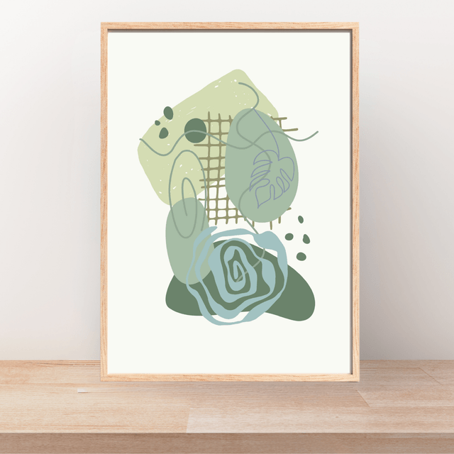 Impression Formes Vertes Botaniques Bohèmes - Art Mural Inspiré par la Nature / Botanical Boho Green Shapes Print - Nature-Inspired Wall Art