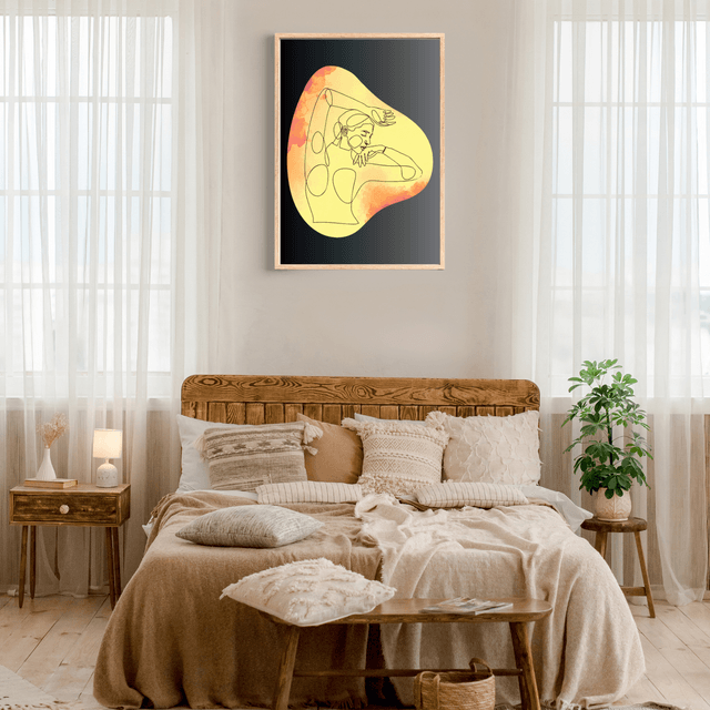 Art Linéaire Féminin Élégant en Jaune - Décor Sophistiqué / Elegant Yellow Female Line Art - Sophisticated Decor