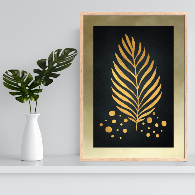Impression Feuille Botanique Dorée - Décoration Murale Élégante / Gold Botanical Leaf Print - Elegant Wall Decor