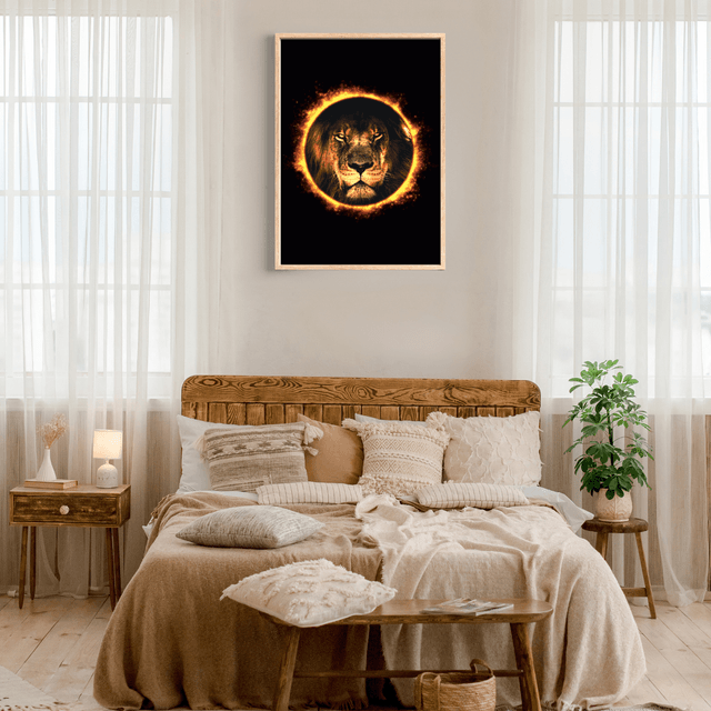 Impression Lion Anneau de Feu - Décoration Murale Faune Sauvage / Ring of Fire Lion Art Print - Wild Animal Wall Decor