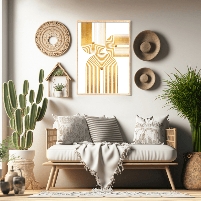 Golden Rhythm – Minimalist Geometric Wall Art / Rythme Doré – Art Mural Géométrique Minimaliste  ( Serie 2 )