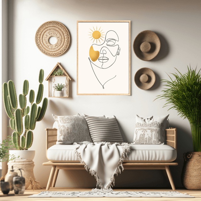 Déesse du Soleil Doré : Impression d'Art en Ligne Féminin Éthéré / Golden Sun Goddess: Ethereal Female Line Art Print