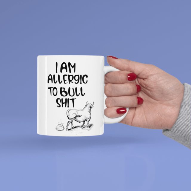 Mug Amusant avec Taureau – Design Sarcastique 'Je Suis Allergique aux Conneries / Funny Bull Mug – 'I’m Allergic to Bullsh*t' Sarcastic Design