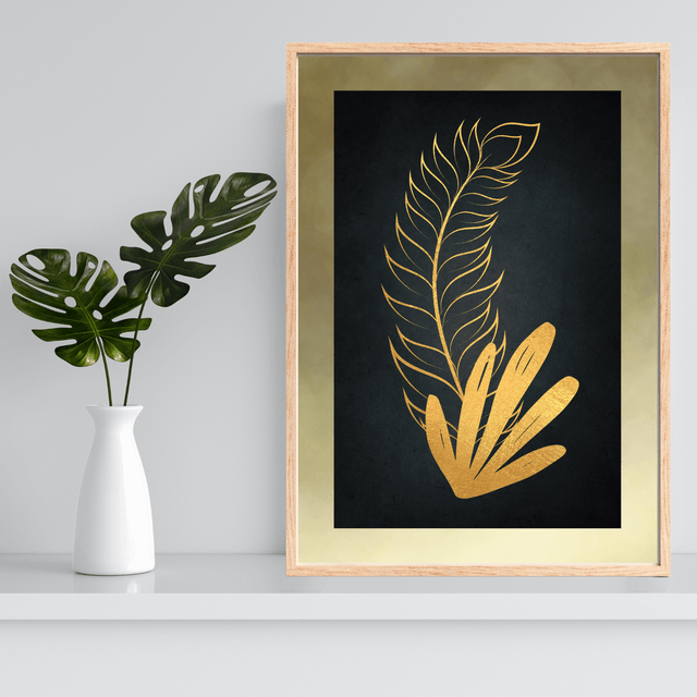 Impression Feuille Tropicale Botanique Dorée - Décoration Murale Exotique / "Gold Botanical Tropical Leaf Print - Exotic Wall Decor