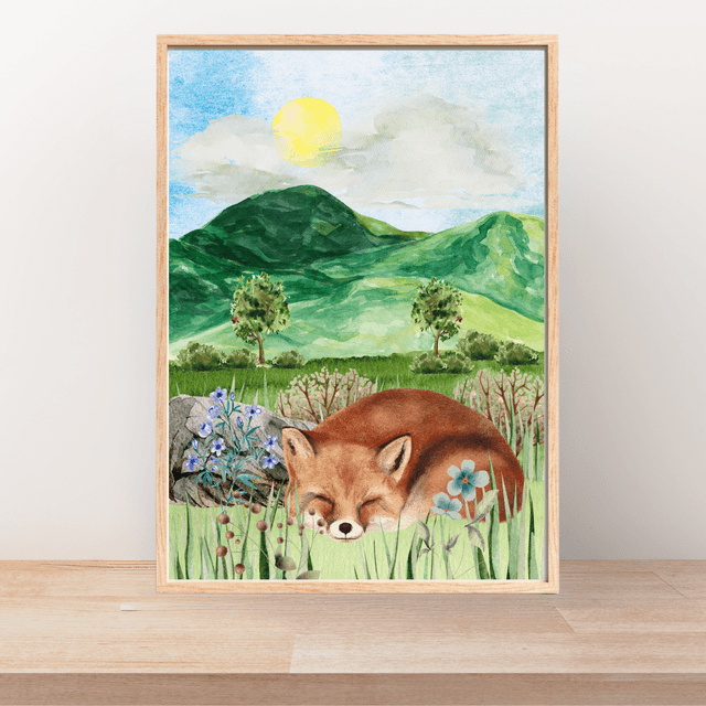 Impression de Renard Endormi dans les Champs - Décoration Murale Nature / Sleeping Fox in the Fields Print - Nature Wall Decor