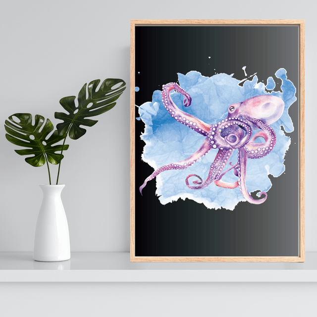 Impression de Poulpe Violet - Décoration Murale Inspirée par l'Océan / Purple Octopus Print - Ocean-Inspired Wall Decor