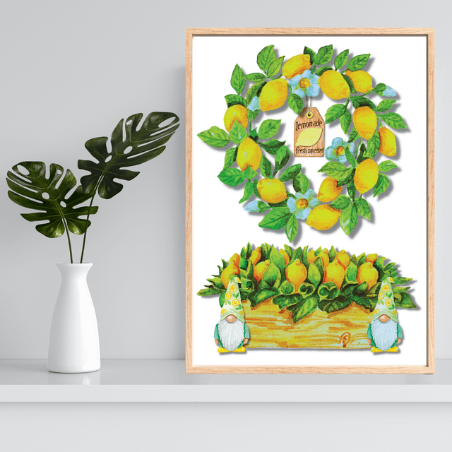 Impression d'Art Jardin de Gnomes Citron - Décoration Fantaisiste  / Lemon Gnomes Garden Art Print - Whimsical Home Decor