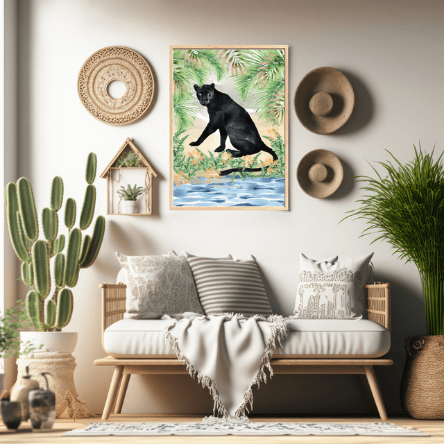 Impression de Panthère Noire au Bord de la Rivière - Décoration Murale Sauvage / Black Panther by the River Print - Wild Wall Decor