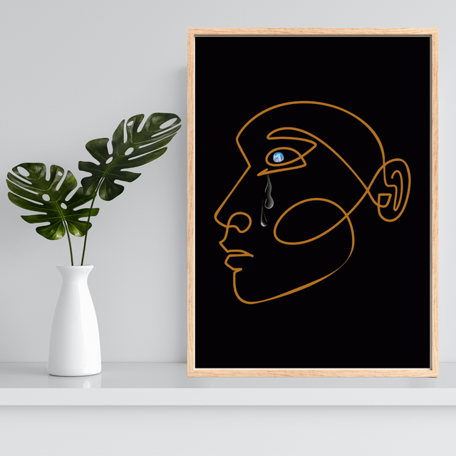 Impressions d'Art en Ligne Élégantes: Hommes avec des Larmes sur Fond Noir / Elegant Line Art Prints: Men with Tears in the Dark Black