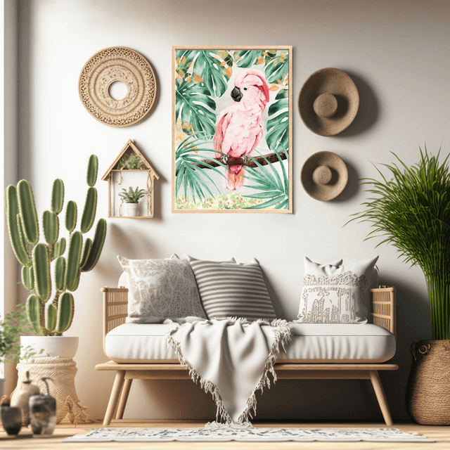 Impression Cacatoès Rosalbin dans un Paradis Tropical - Décoration de Faune Exotique / Roseate Cockatoo in Tropical Paradise Print - Exotic Wildlife 