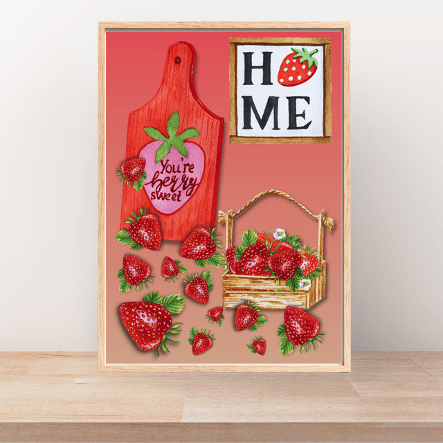  Impression Artistique de Boîte de Marché Pleine de Fraises / Farm Market Box Full of Strawberries:  Décoration Murale Délice de Récolte