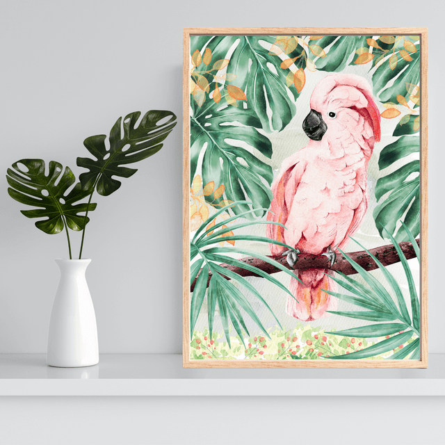 Impression Cacatoès Rosalbin dans un Paradis Tropical - Décoration de Faune Exotique / Roseate Cockatoo in Tropical Paradise Print - Exotic Wildlife 