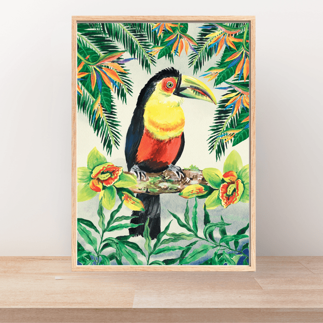 Impression de Toucan à Poitrine Rouge dans la Forêt Tropicale - Décoration Exotique / Red-breasted Toucan in Tropical Forest Art Print - Exotic Decor