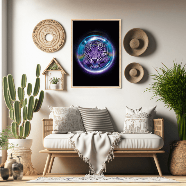 Impression Visage de Tigre Violet - Décoration Murale Animale Moderne / Purple Tiger Face Art Print - Modern Animal Wall Decor