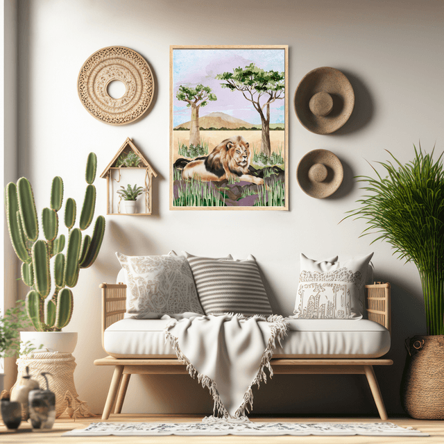 Impression de Lion Reposant dans la Savane - Décoration Murale Sauvage / Savannah Lion Print - Wild Wall Decor