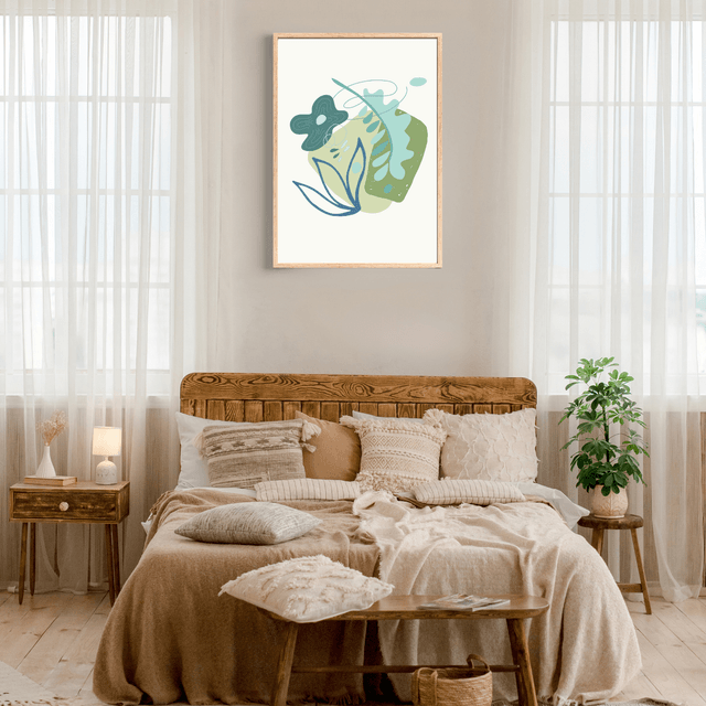 Impression Fleurs Botaniques Vertes Bohème - Art Mural Inspiré par la Nature / Botanical Green Boho Flowers Print - Nature-Inspired Wall Art
