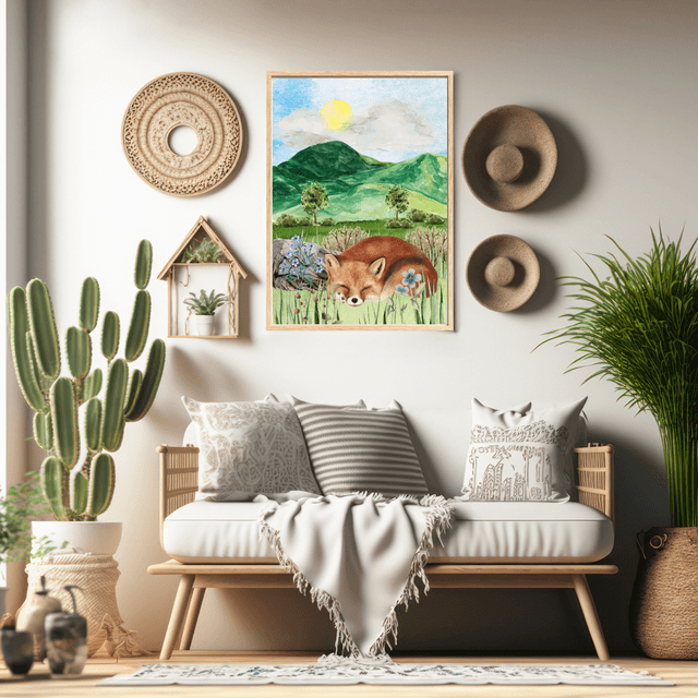 Impression de Renard Endormi dans les Champs - Décoration Murale Nature / Sleeping Fox in the Fields Print - Nature Wall Decor