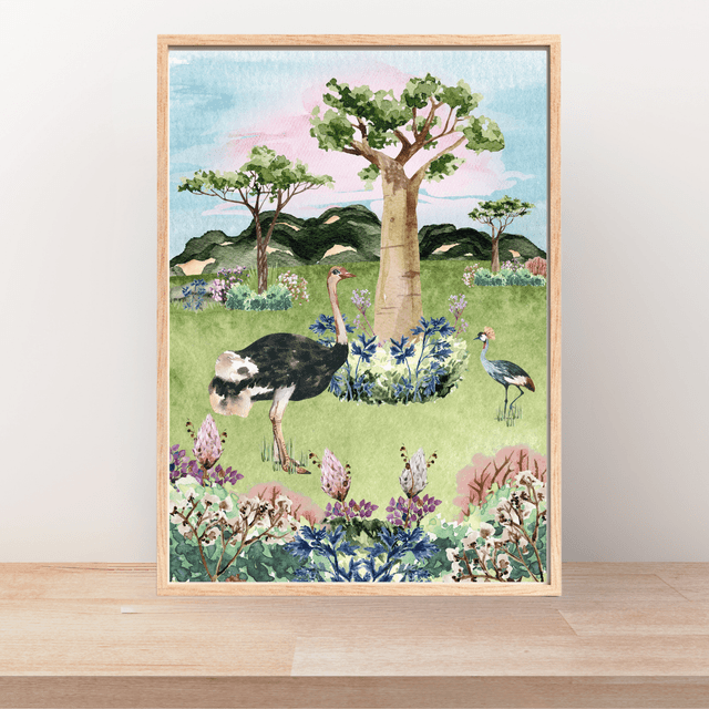 Impression d'Autruches dans la Savane Africaine - Art Majestueux de la Faune / Ostriches in the African Savannah Print - Majestic Wildlife Art 