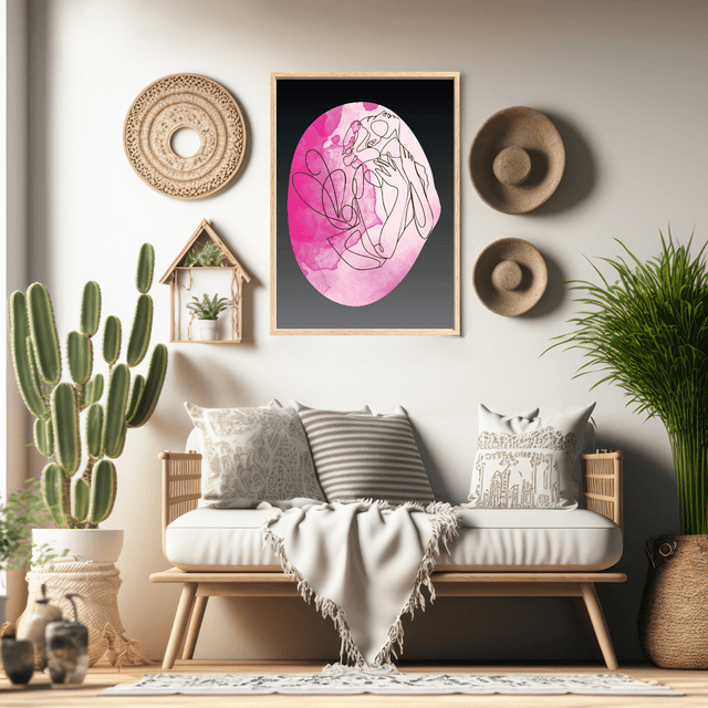 Impression Art Linéaire Féminin Élégant en Rose - Décor Sophistiqué /Elegant Pink Female Line Art Print - Sophisticated Decor