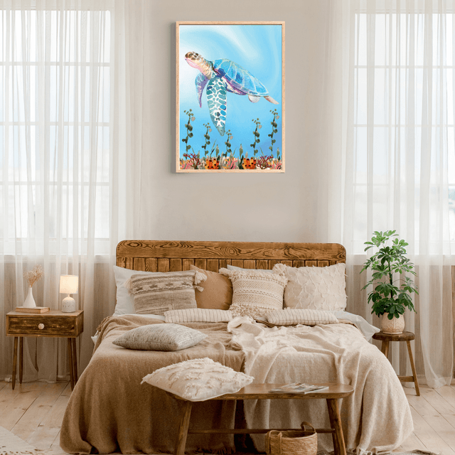 Impression de Tortue de Mer dans le Récif Corallien - Décoration Murale Marine / Sea Turtle in Coral Reef Art Print - Marine Wall Decor