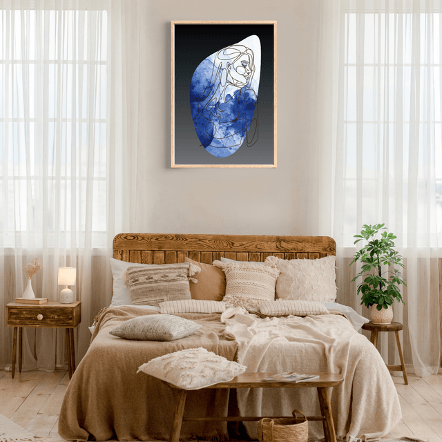 Impression Art Linéaire Féminin Élégant en Bleu - Décor Sophistiqué / Elegant Blue Female Line Art Print - Sophisticated Decor