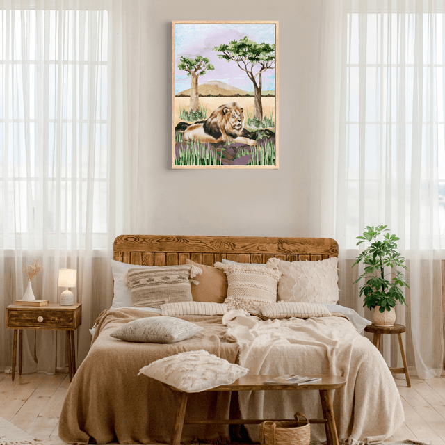 Impression de Lion Reposant dans la Savane - Décoration Murale Sauvage / Savannah Lion Print - Wild Wall Decor