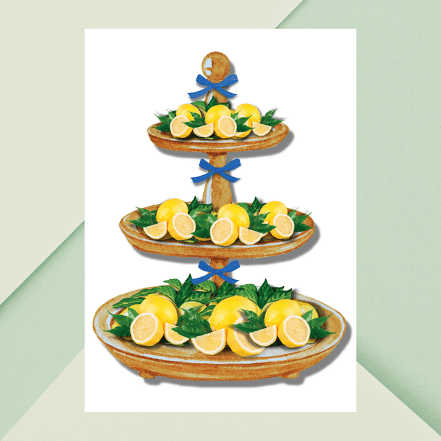 Impression d&#039;Art Citronnier avec Ruban Bleu - Décoration Maison Stylée / Fresh Lemons Tray Art Print with Blue Ribbon - Stylish Home Decor 